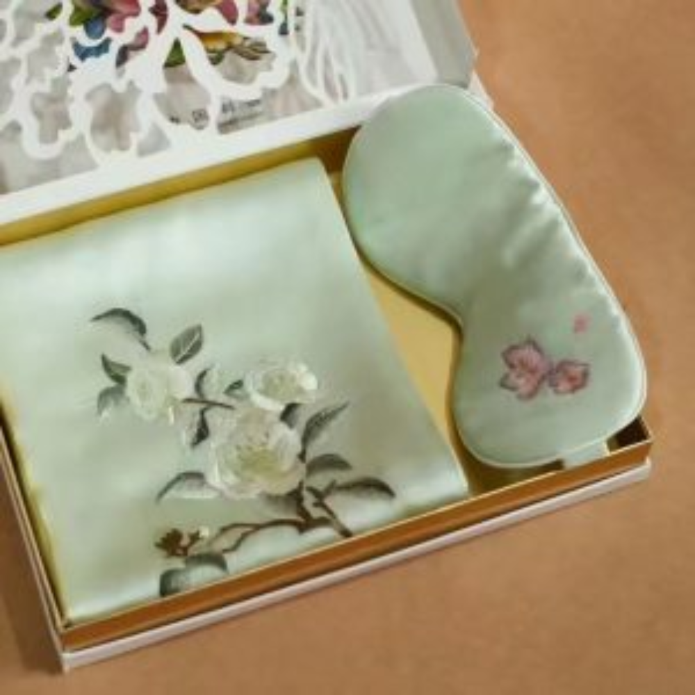 Hand-Embroidered Silk Scarf & Sleep Mask Set view 4