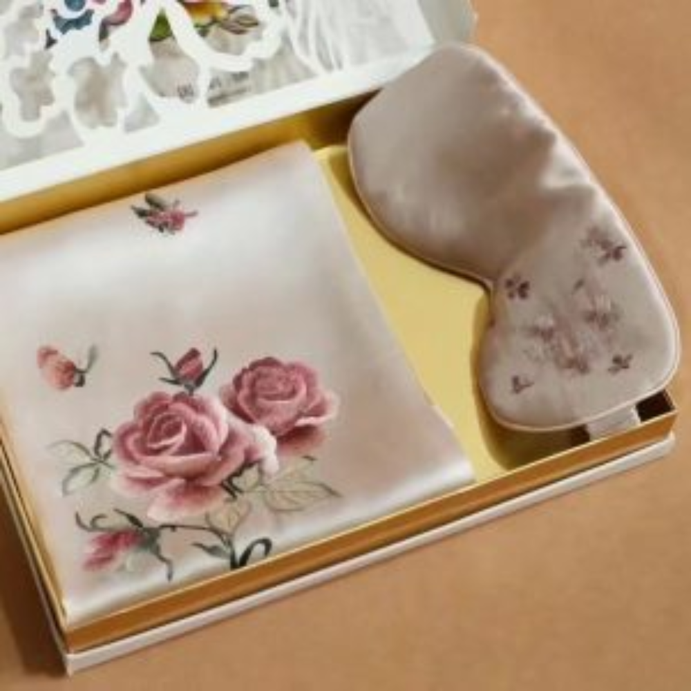 Hand-Embroidered Silk Scarf & Sleep Mask Set view 5