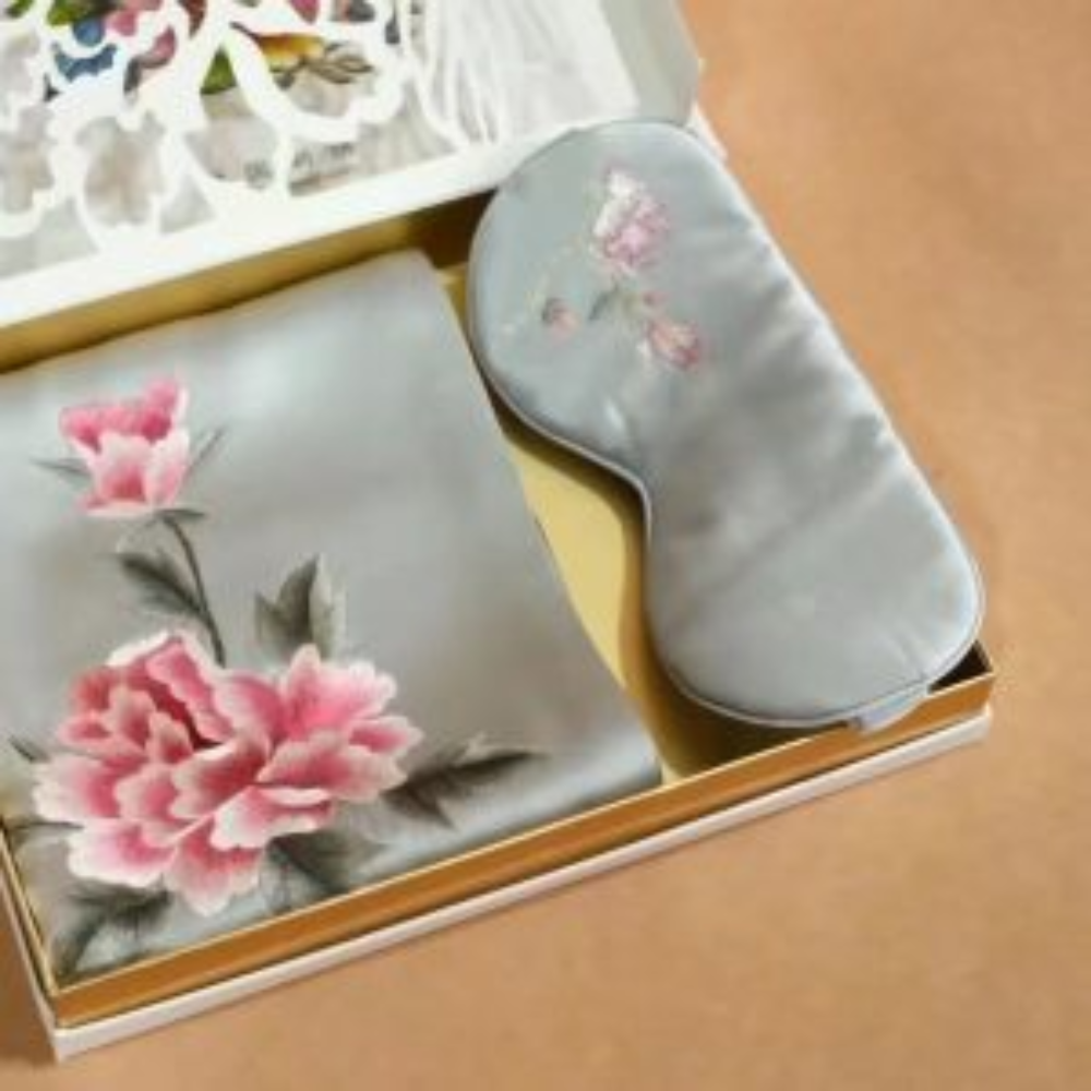 Hand-Embroidered Silk Scarf & Sleep Mask Set view 6