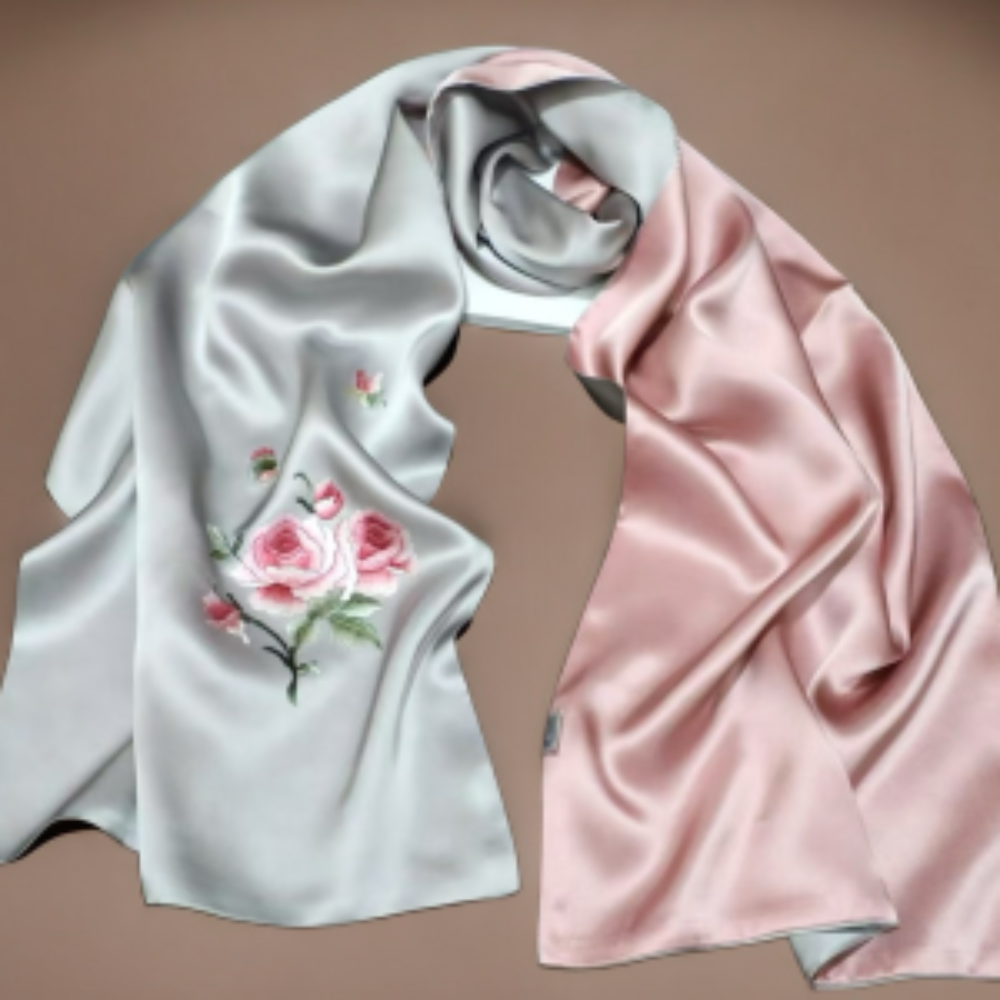 Hand-Embroidered Silk Scarf – Daily Essential view 3