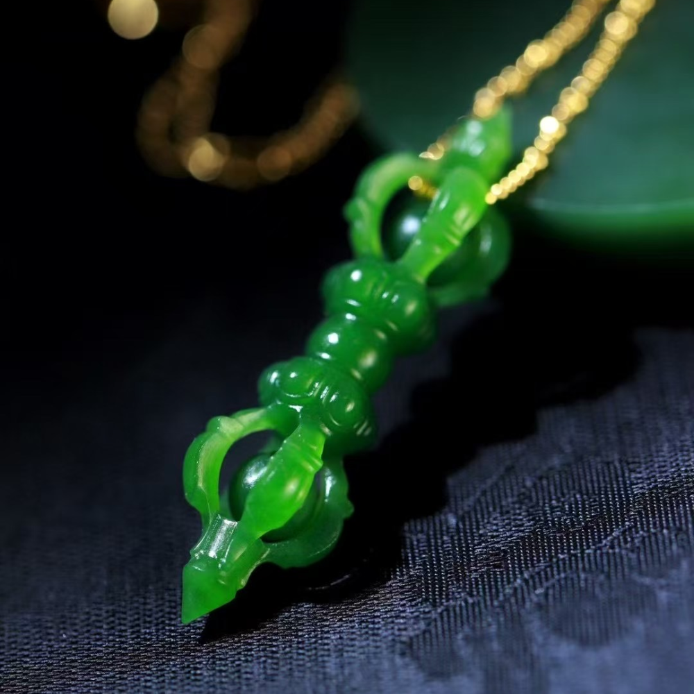 Handcrafted Green Nephrite Jade Vajra (金刚杵) view 4
