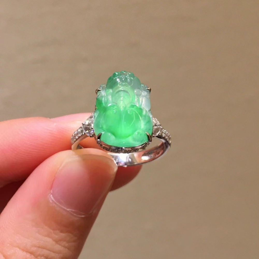 Icy Green Jadeite Pixiu Ring view 1
