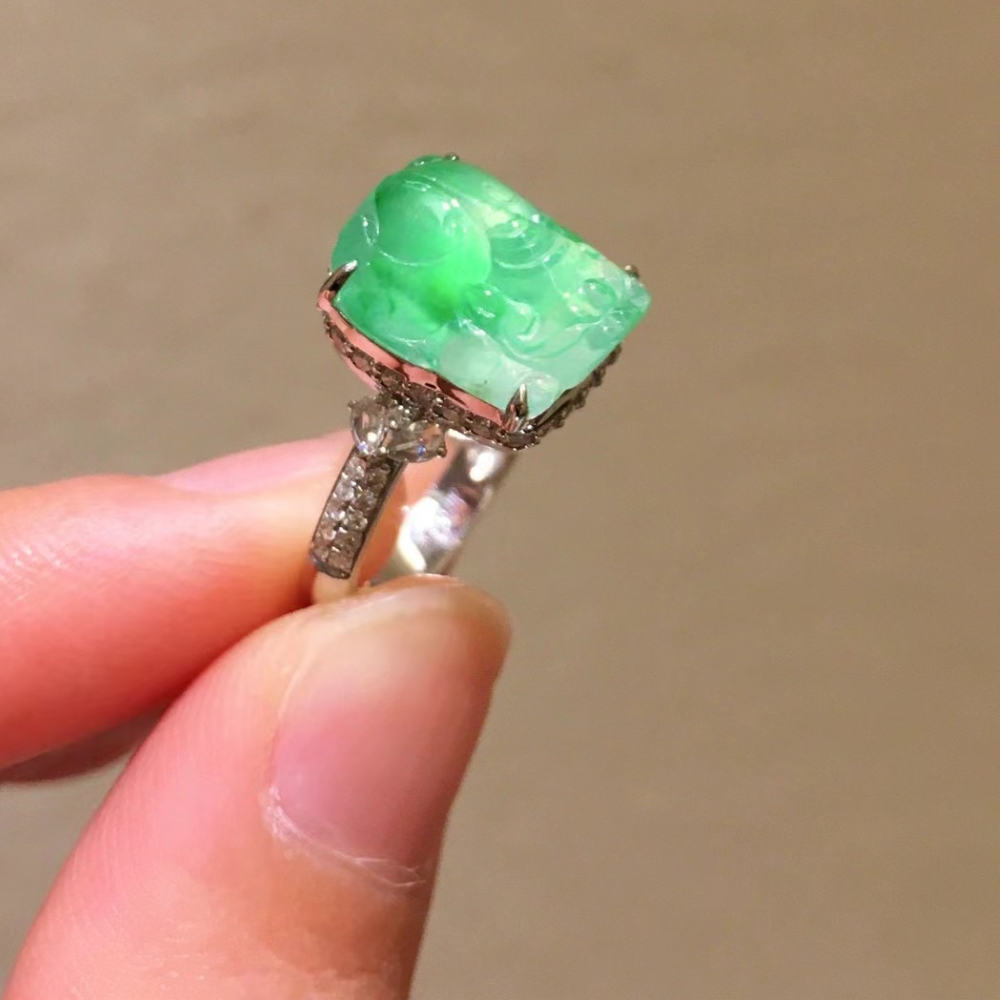 Icy Green Jadeite Pixiu Ring view 3