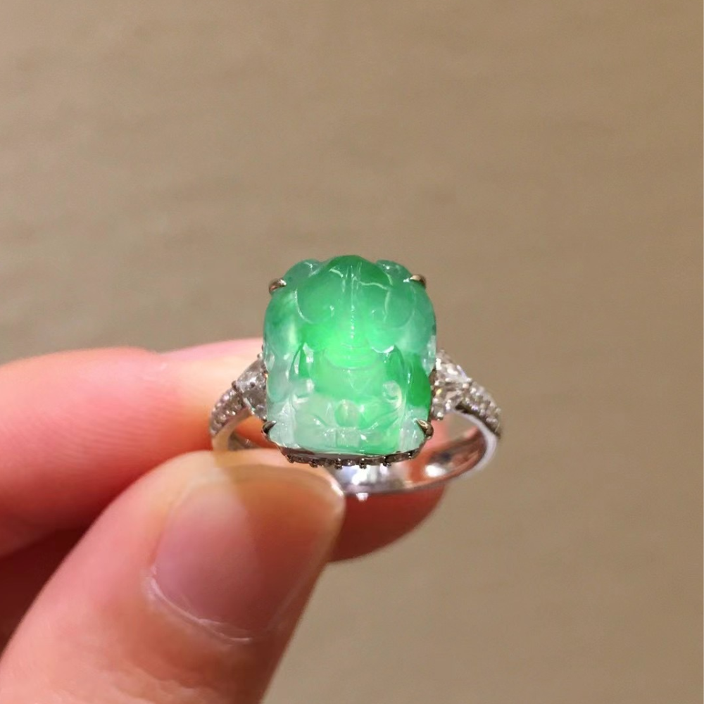 Icy Green Jadeite Pixiu Ring