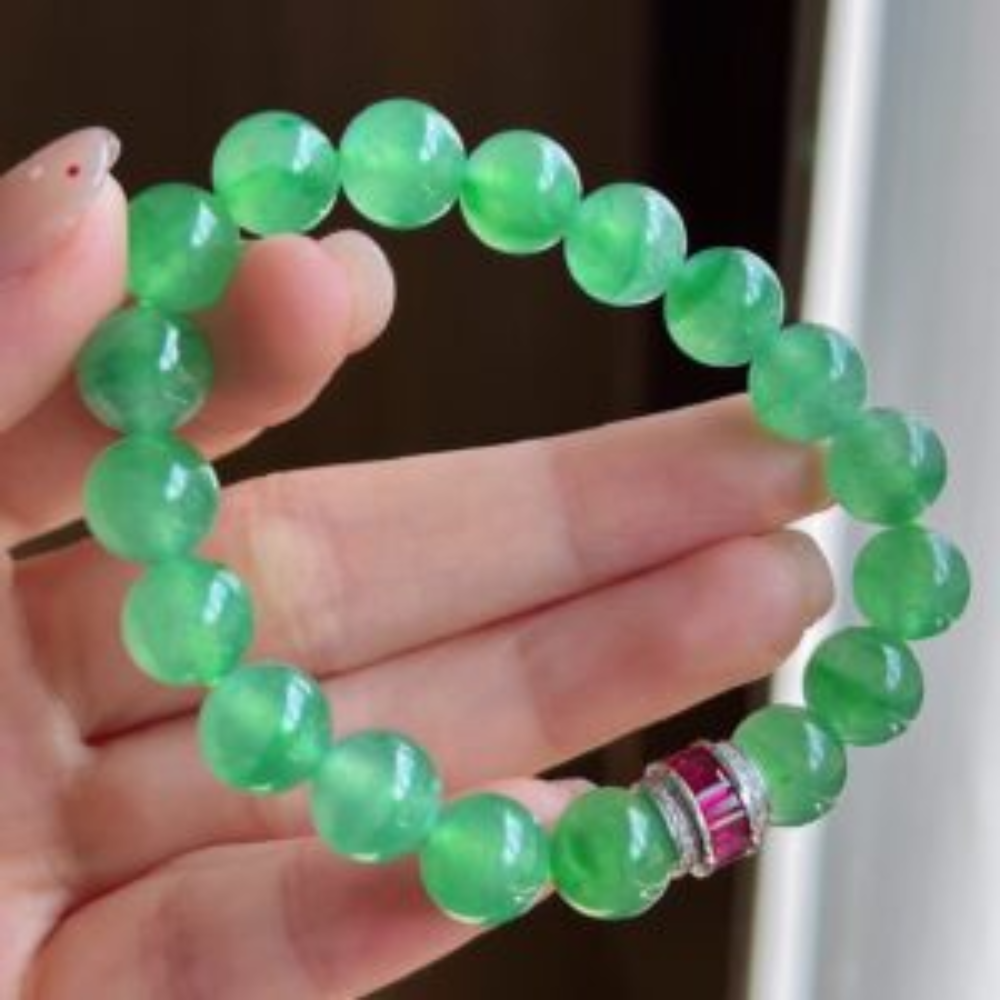 Icy Sweet Green Round Bead Jadeite Bracelet view 1