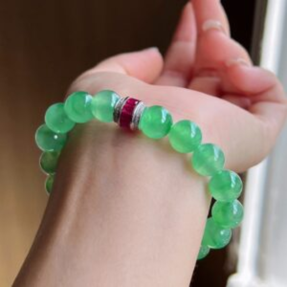 Icy Sweet Green Round Bead Jadeite Bracelet view 3