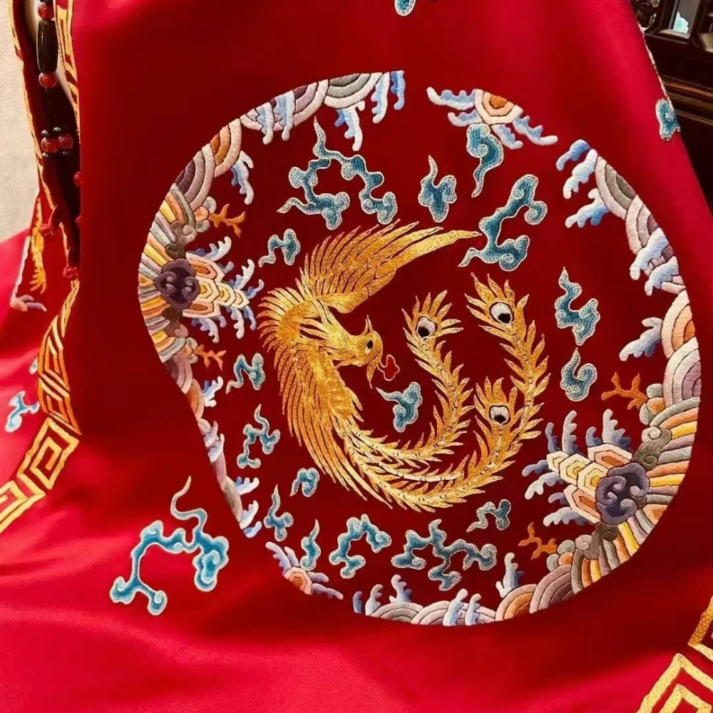 Imperial Dragon & Phoenix Hand-Embroidered Silk Shawl view 2