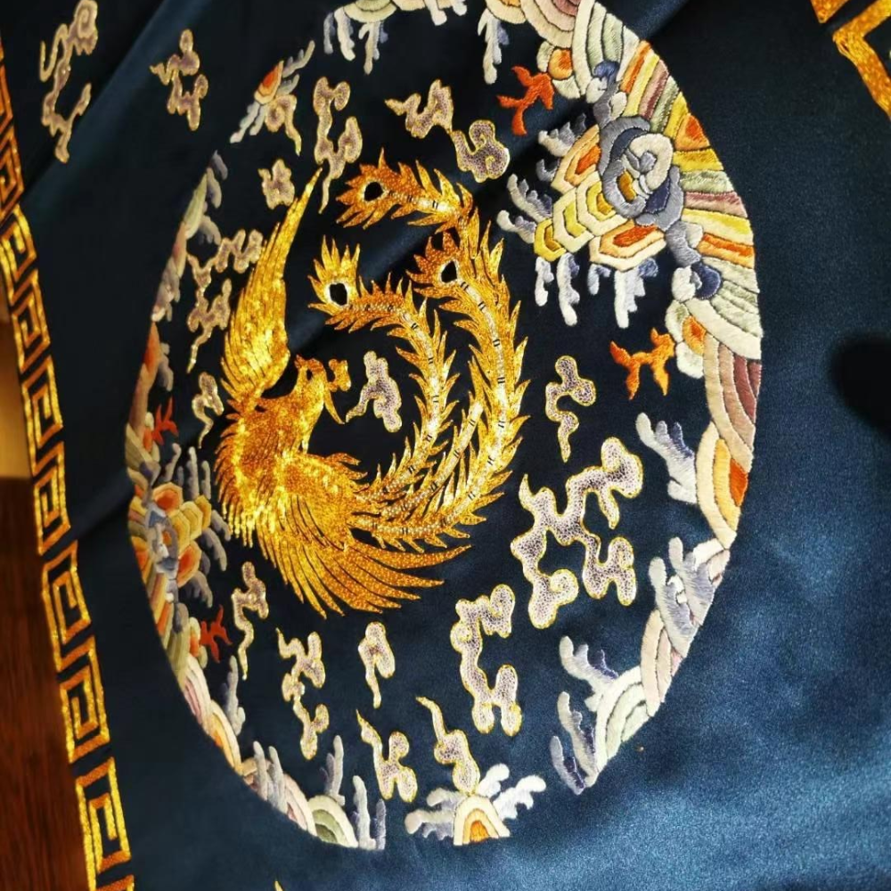 Imperial Dragon & Phoenix Hand-Embroidered Silk Shawl view 3