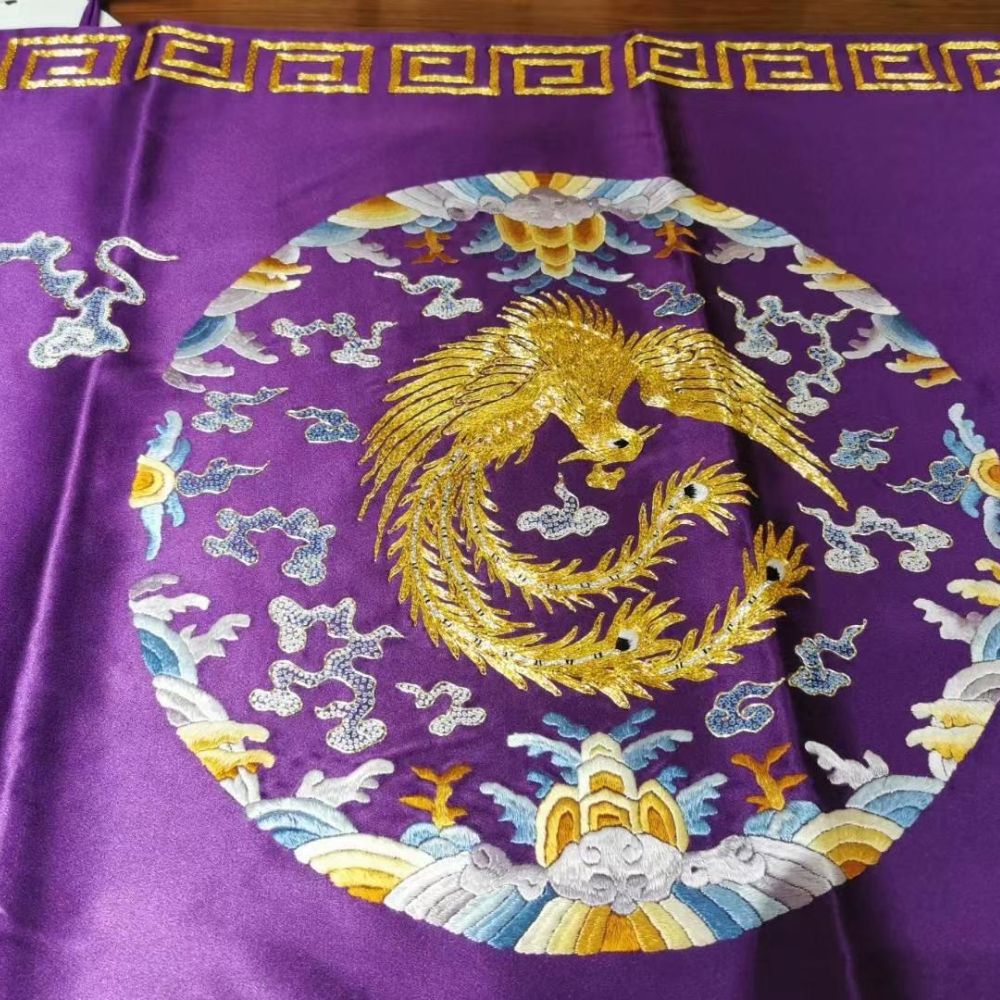 Imperial Dragon & Phoenix Hand-Embroidered Silk Shawl view 4