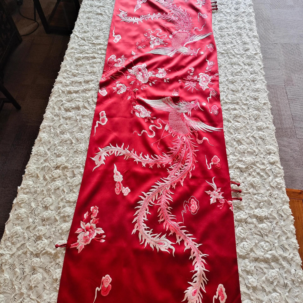 Imperial Dragon & Phoenix Hand-Embroidered Silk Shawl view 6