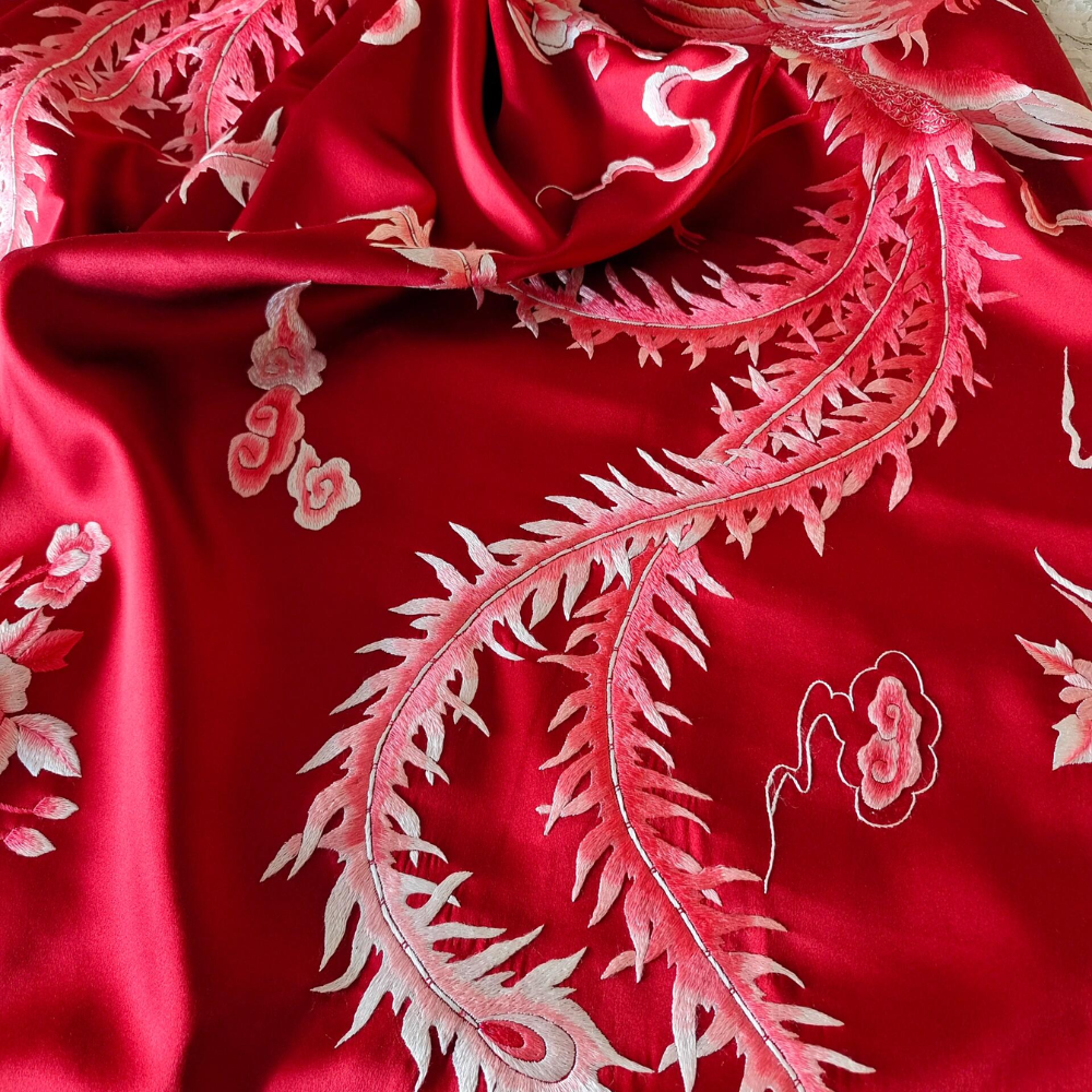 Imperial Dragon & Phoenix Hand-Embroidered Silk Shawl view 7