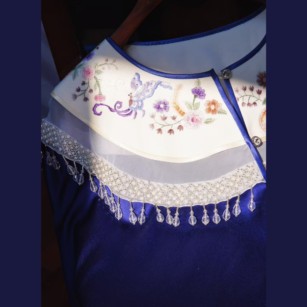 “Imperial Grace” Handcrafted Embroidery Silk Dress view 4