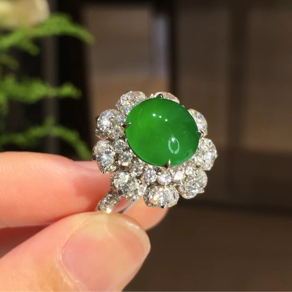 Imperial Green Jadeite Cabochon Ring view 1