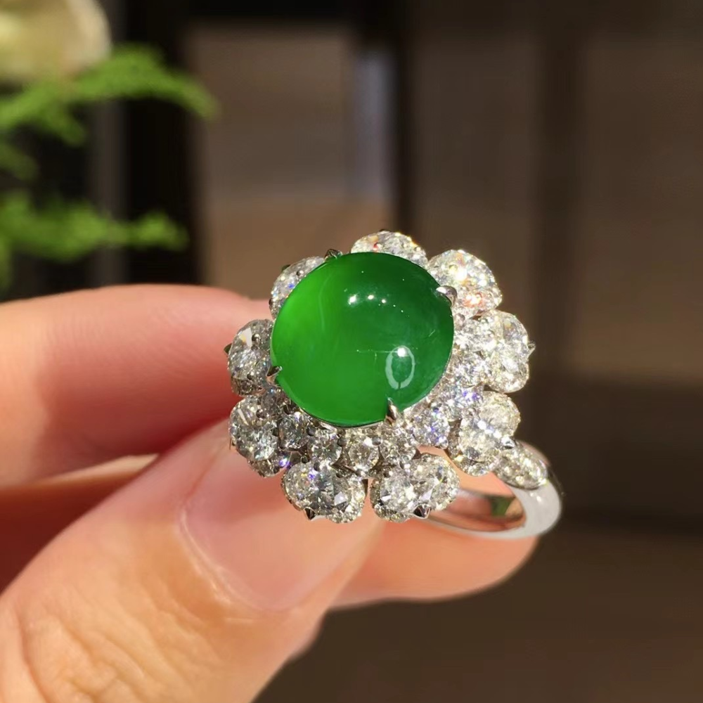 Imperial Green Jadeite Cabochon Ring view 2
