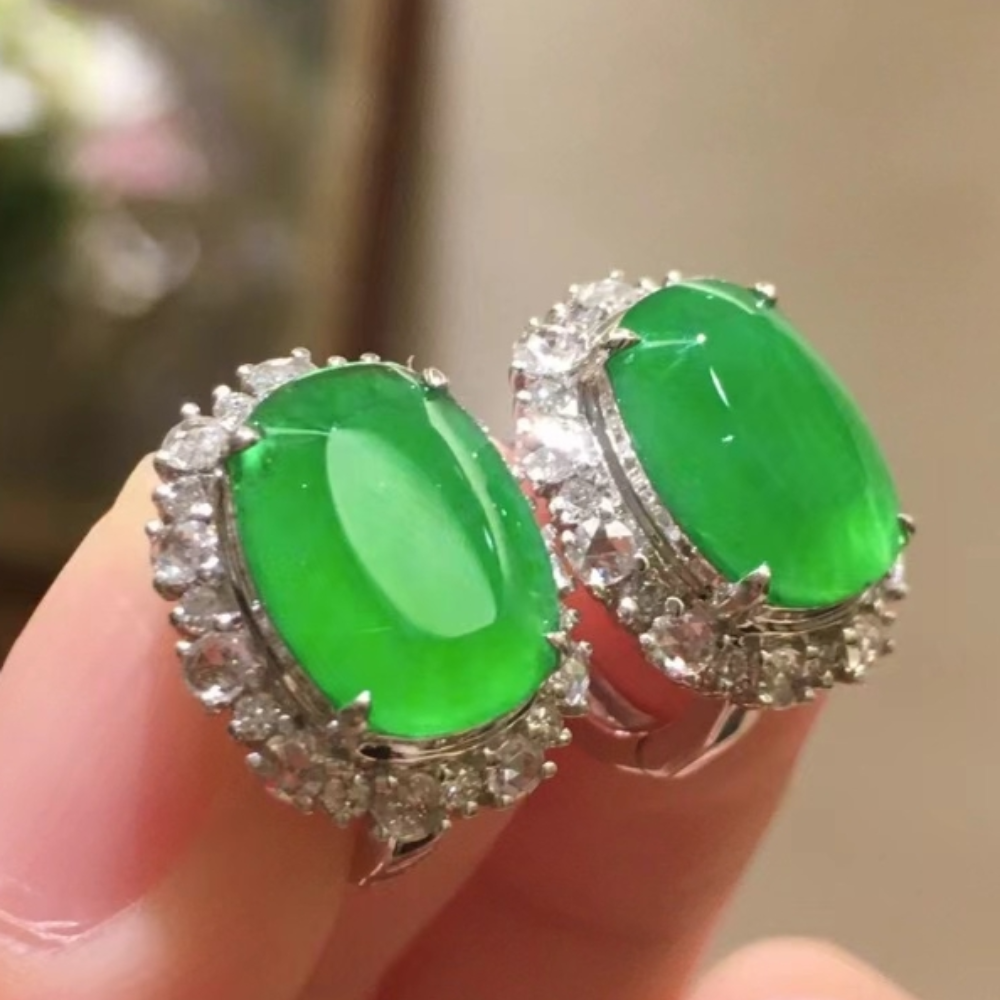 Imperial Green Jadeite Earrings view 1