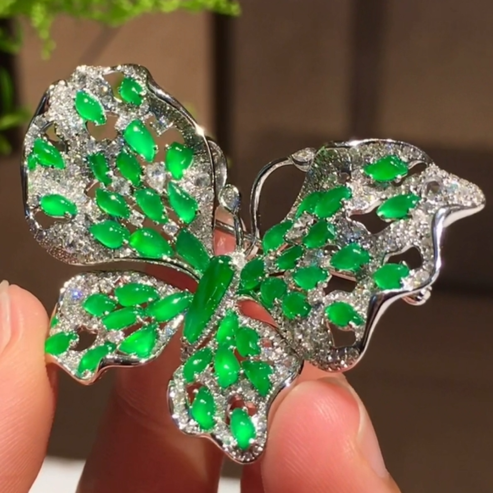 Jadeite Butterfly Brooch view 2