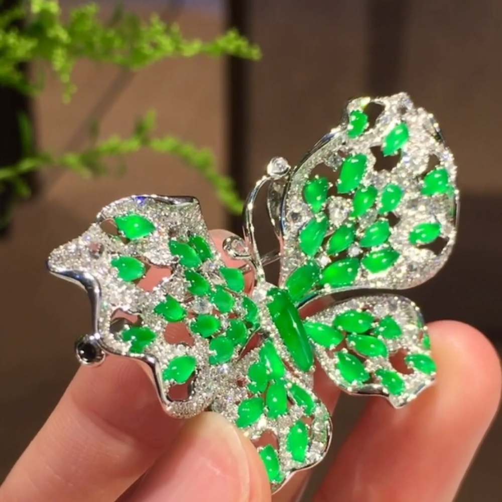 Jadeite Butterfly Brooch view 3