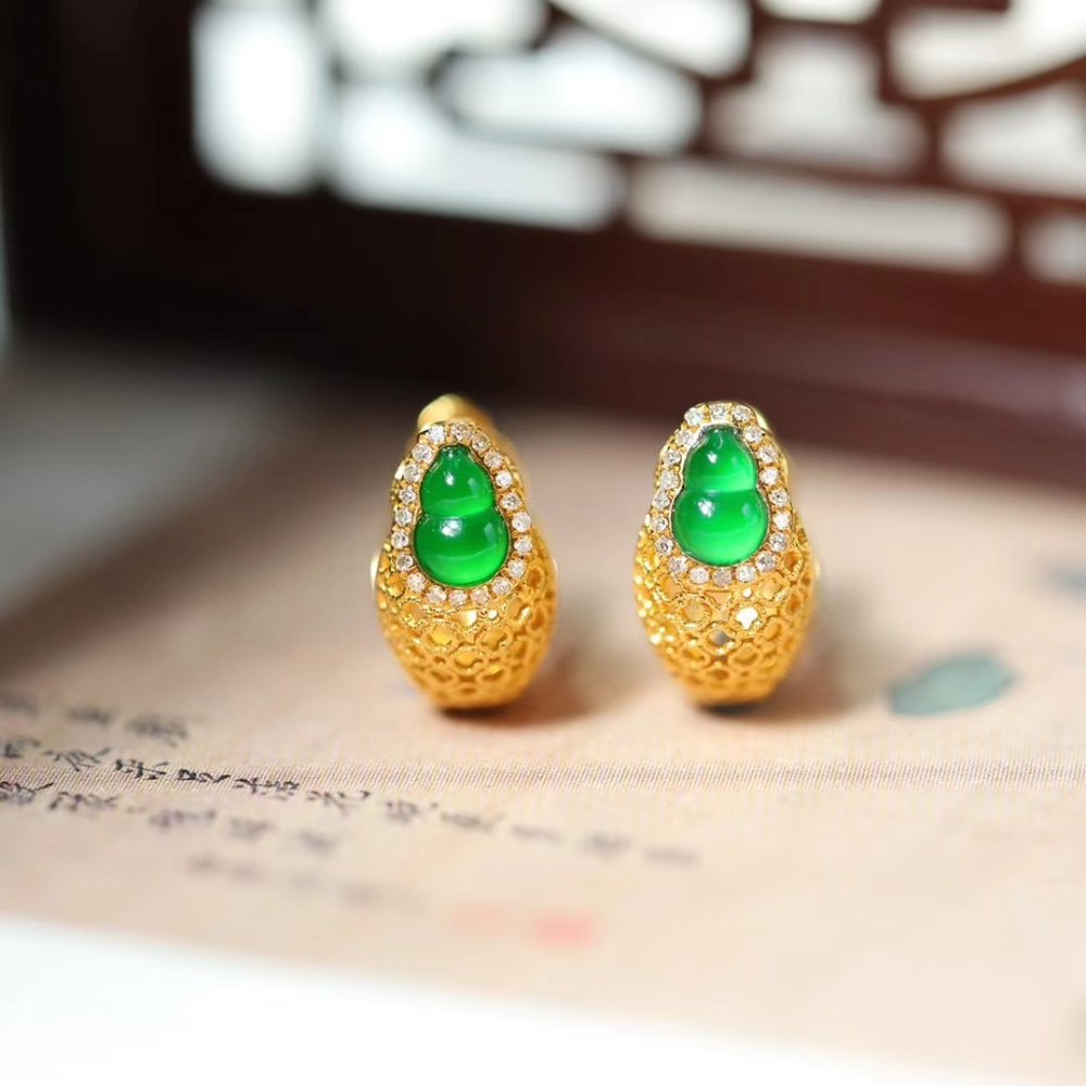 Lovely Gourd Jadeite Earrings view 1