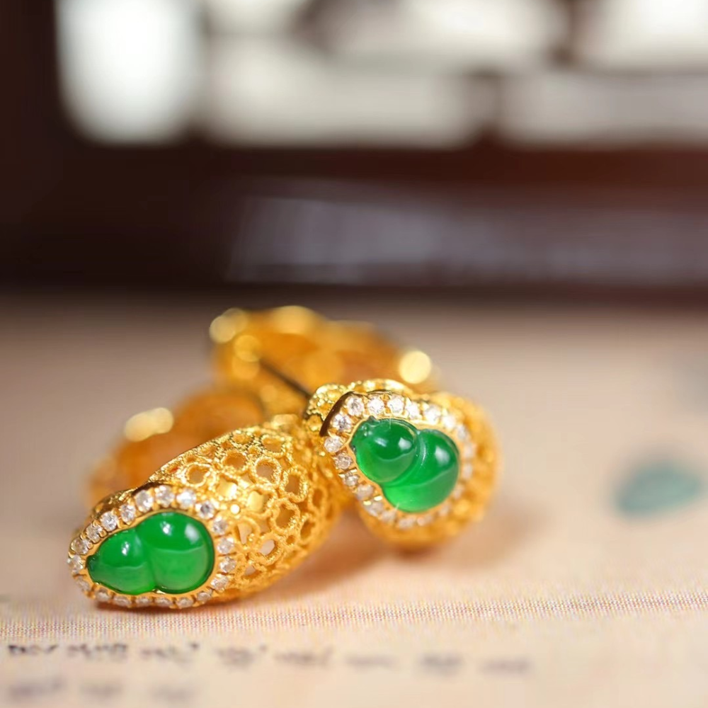 Lovely Gourd Jadeite Earrings view 2