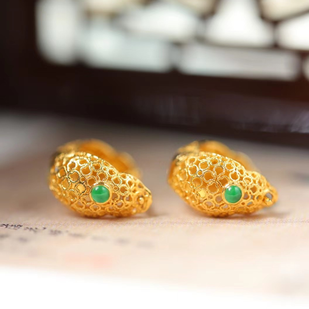 Lovely Gourd Jadeite Earrings view 3