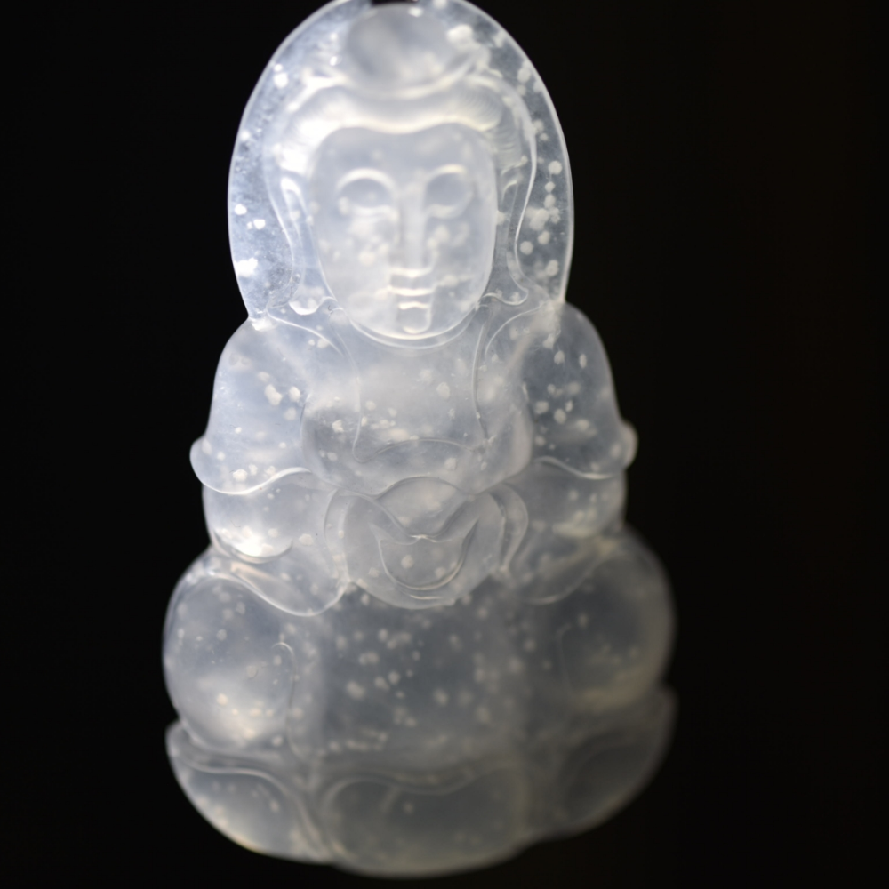 Snowflake Jadeite Guanyin Pendant view 2