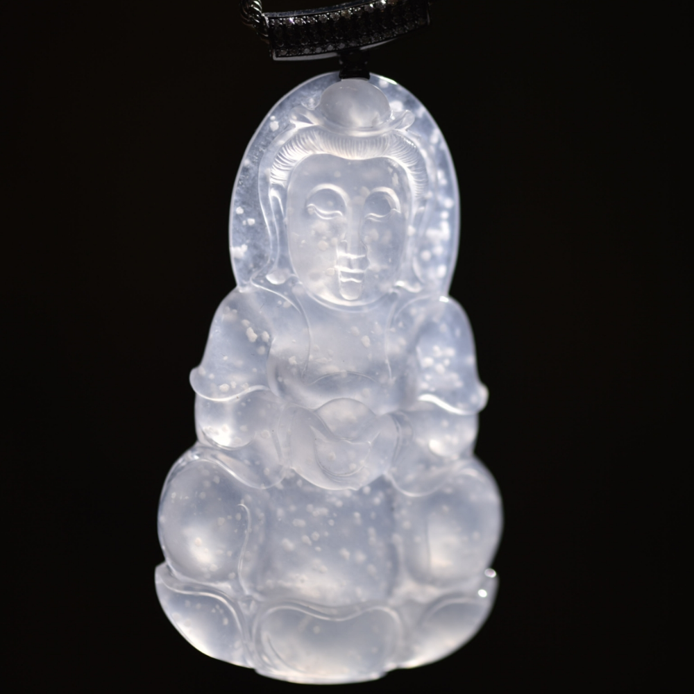 Snowflake Jadeite Guanyin Pendant view 3