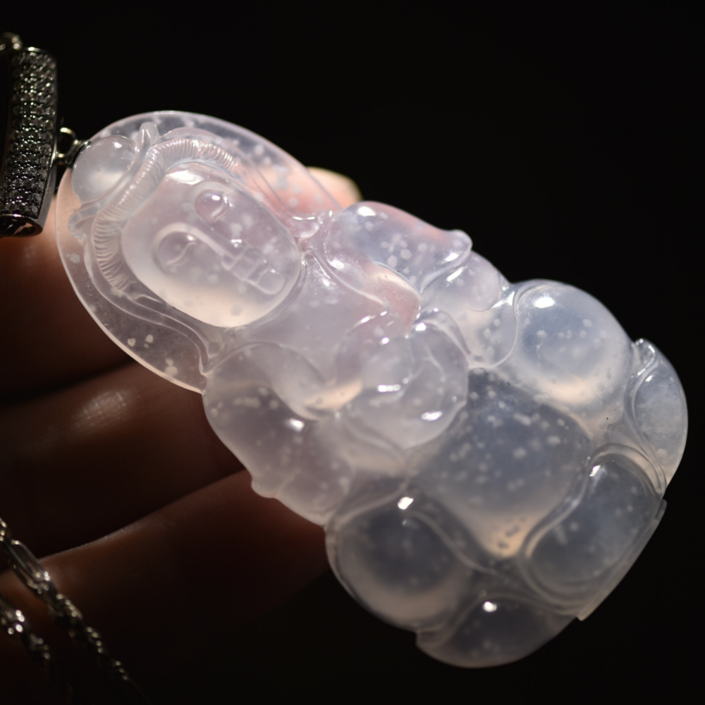 Snowflake Jadeite Guanyin Pendant view 4