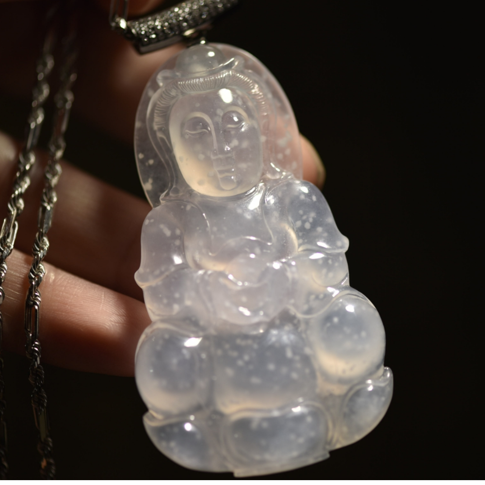 Snowflake Jadeite Guanyin Pendant view 5