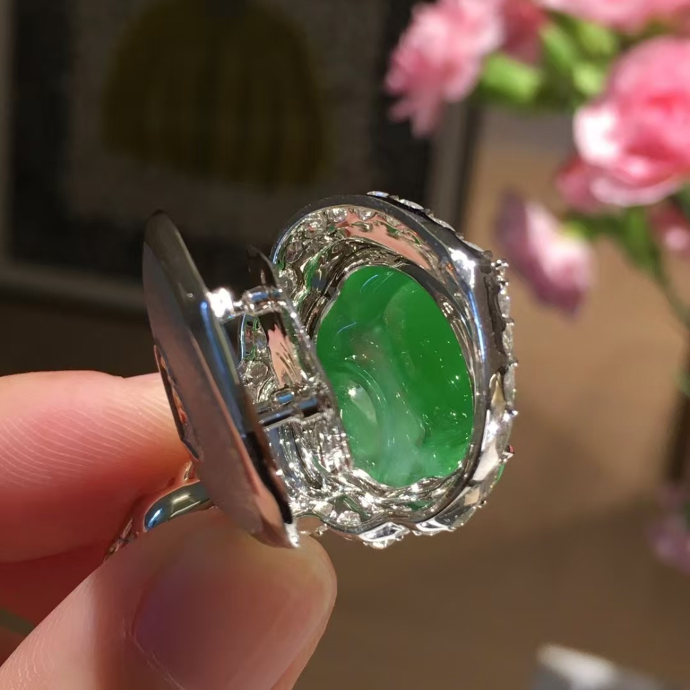 Sunlit Green Maitreya Buddha Jadeite Pendant view 3