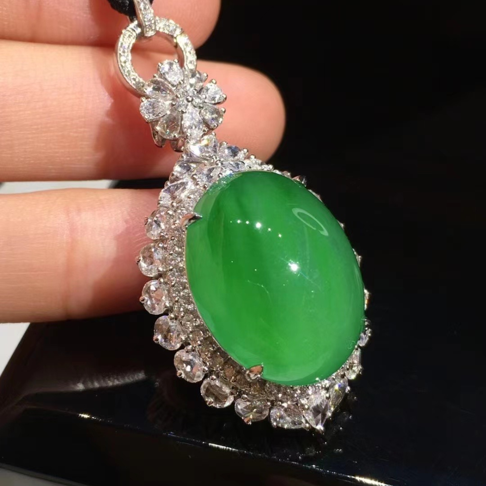 Timeless Green Jadeite Pigeon Egg Pendant view 1