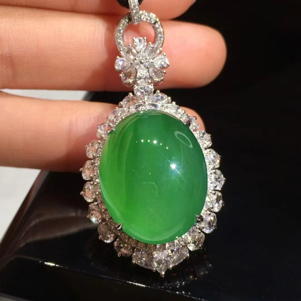 Timeless Green Jadeite Pigeon Egg Pendant view 2