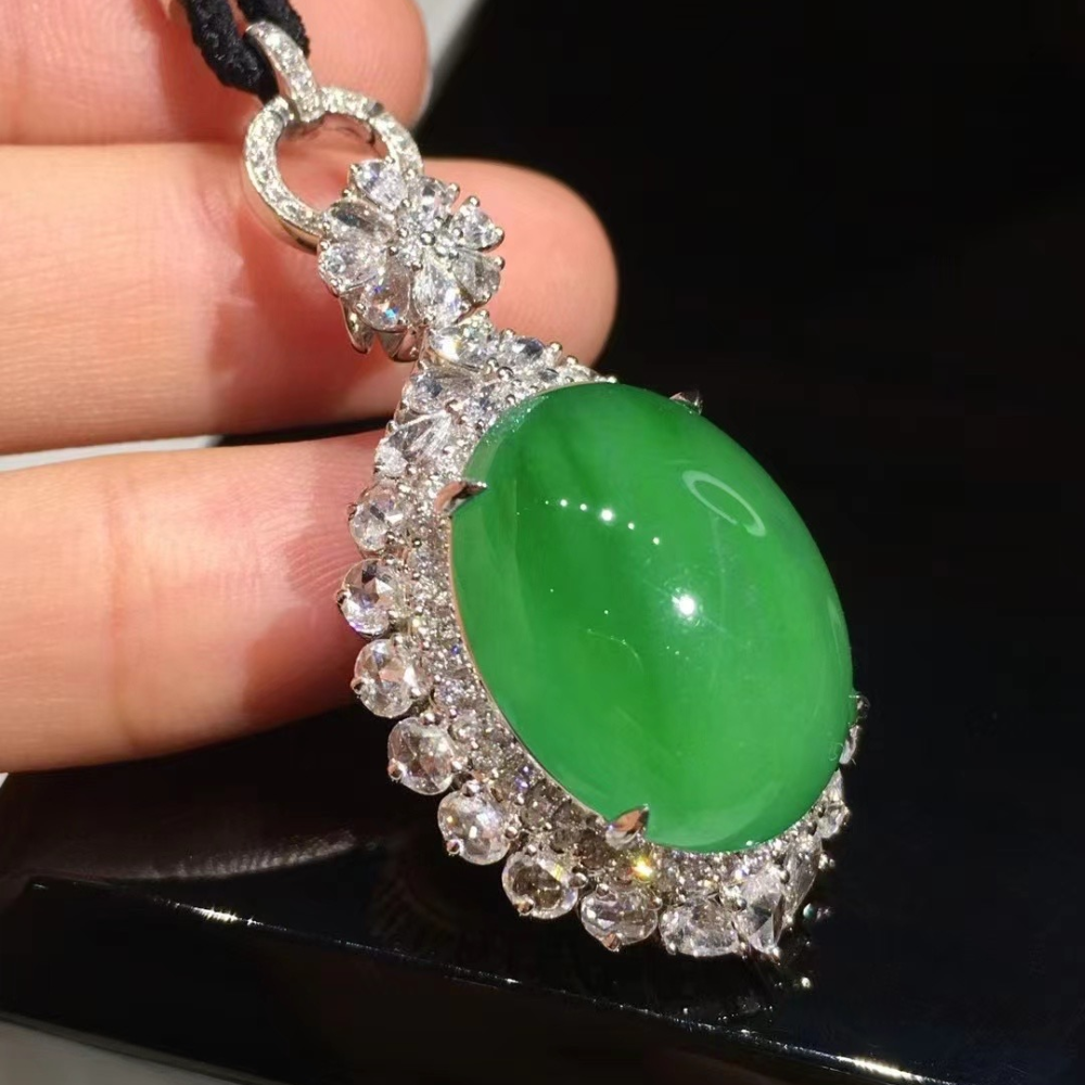 Timeless Green Jadeite Pigeon Egg Pendant view 3