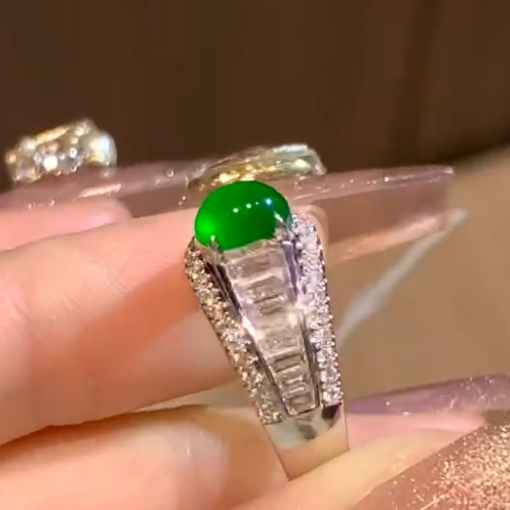 “Verdant Elegance” Green Jadeite Ring view 1
