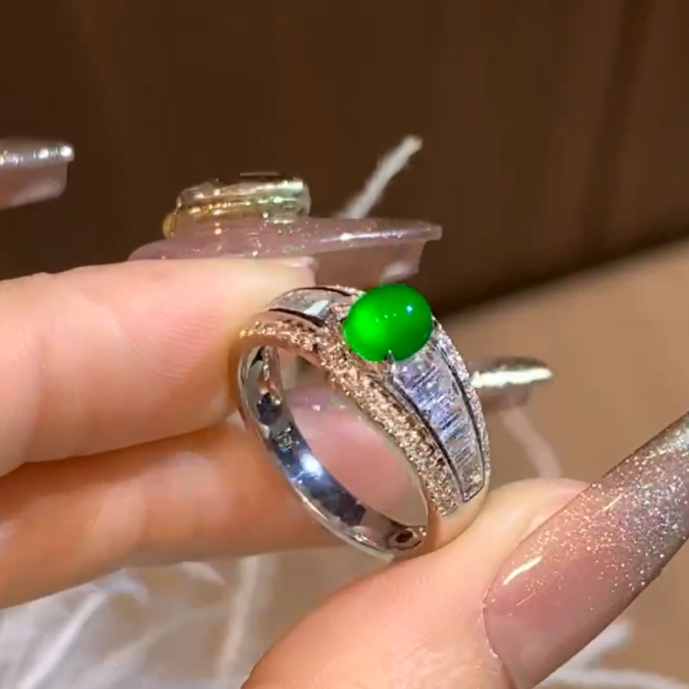 “Verdant Elegance” Green Jadeite Ring view 2