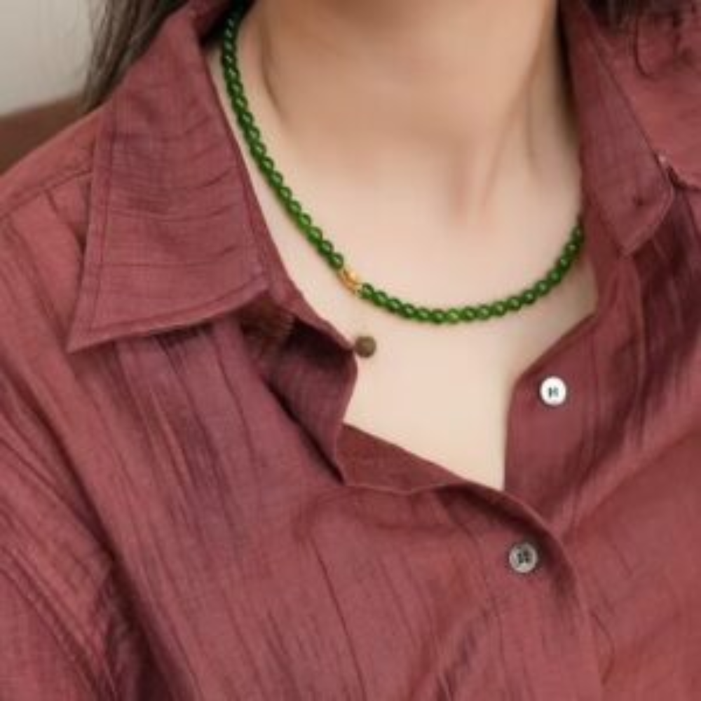 Vintage Green Nephrite Jade Collarbone Chain view 5