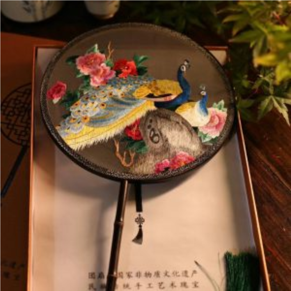 Handcrafted Silk Thread Embroidered Fan view 1