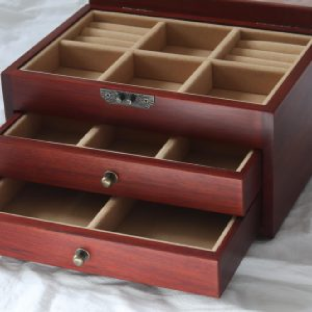 Silk Embroidered Huali Wood Jewelry Box view 4
