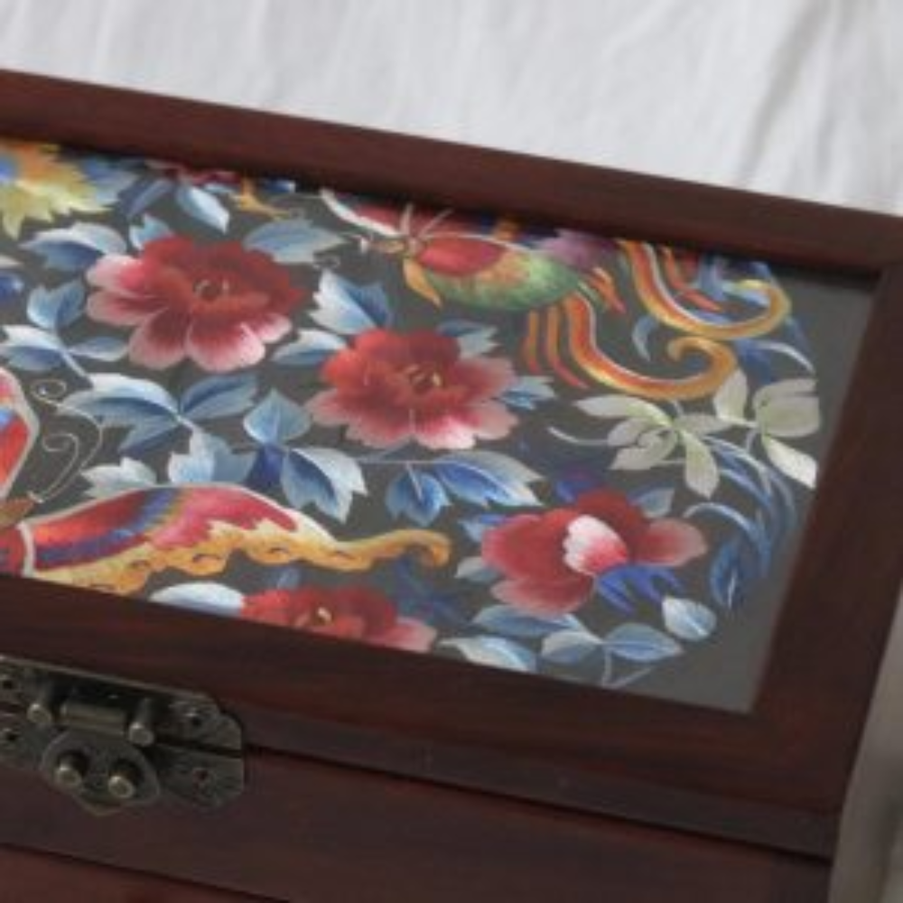 Silk Embroidered Huali Wood Jewelry Box view 1