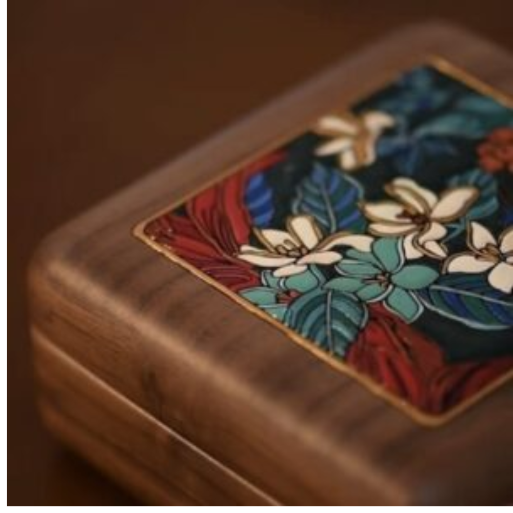 Wooden Jewelry Box with Hand-Painted Design view 1