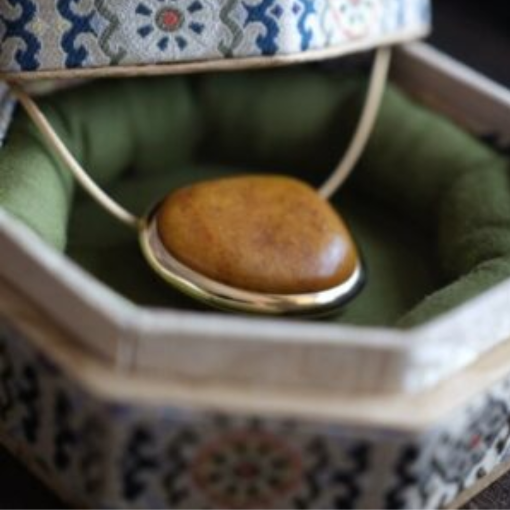 Yellow Soaked Lonely Stone – Gold Inlaid Jade Pendant view 1