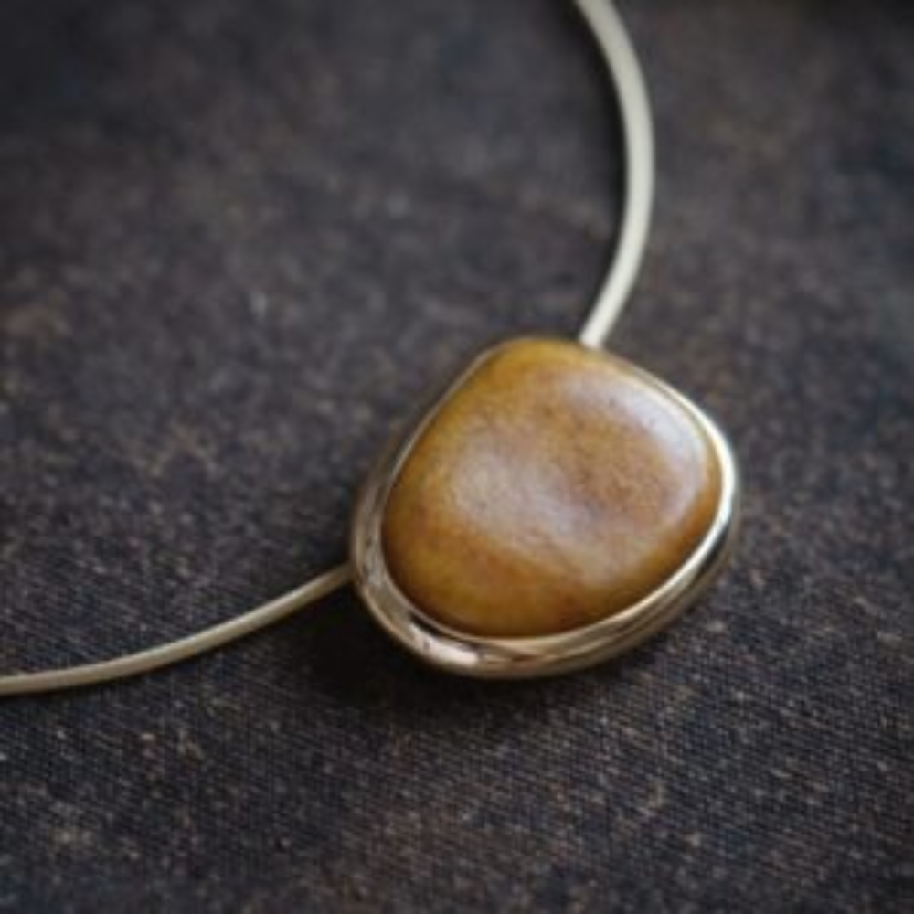 Yellow Soaked Lonely Stone – Gold Inlaid Jade Pendant view 2