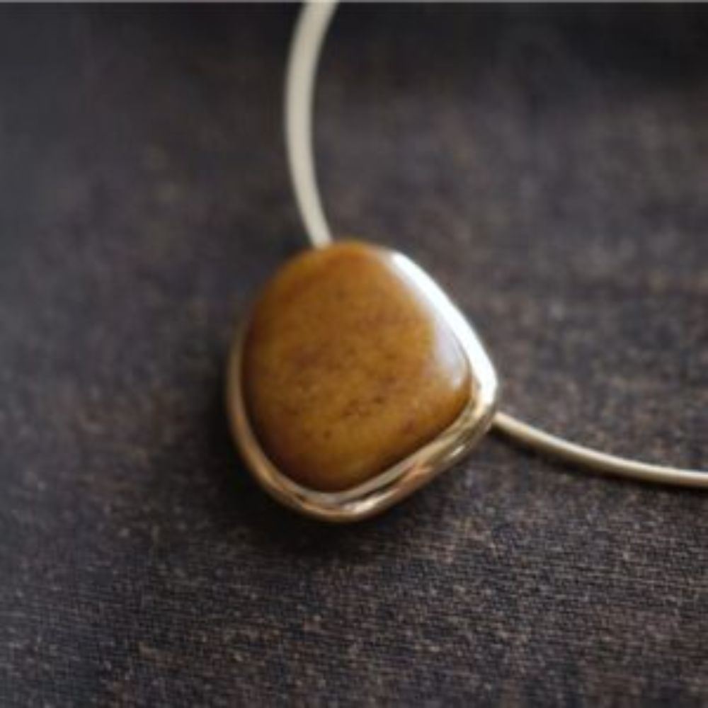 Yellow Soaked Lonely Stone – Gold Inlaid Jade Pendant view 3