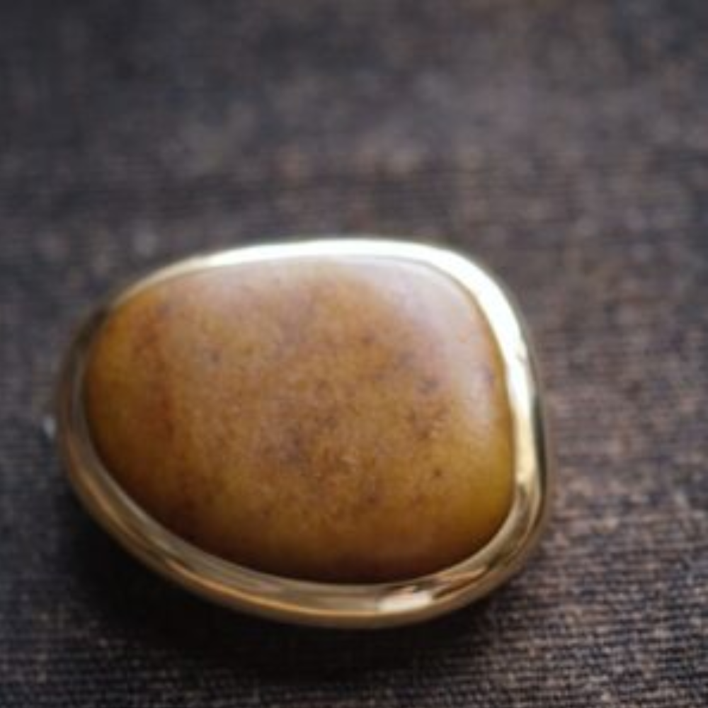 Yellow Soaked Lonely Stone – Gold Inlaid Jade Pendant view 4
