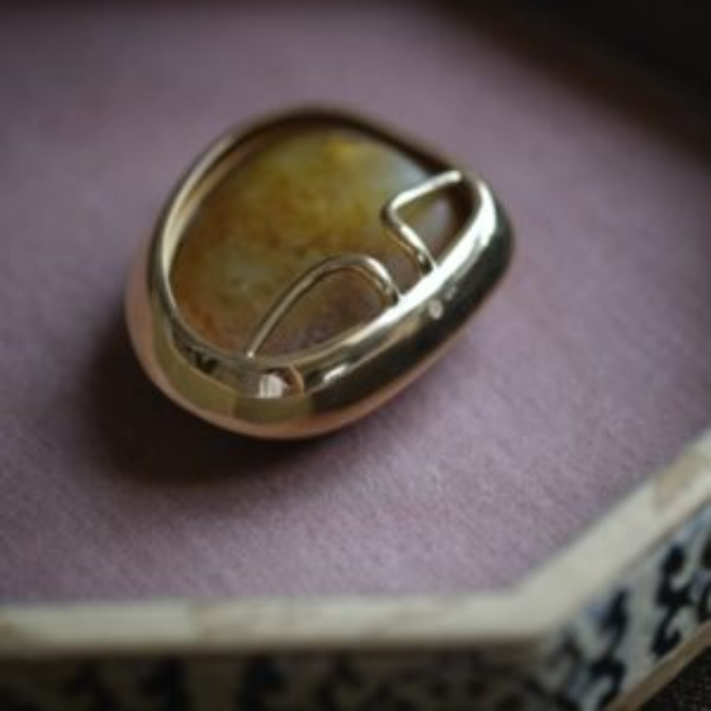 Yellow Soaked Lonely Stone – Gold Inlaid Jade Pendant view 5