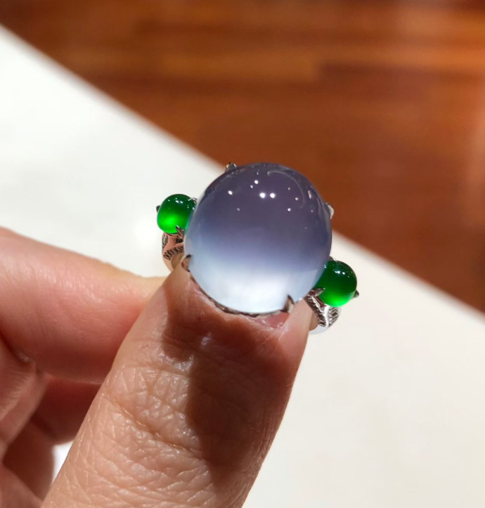 Glacier Blue-Lavender Jadeite Cabochon Ring