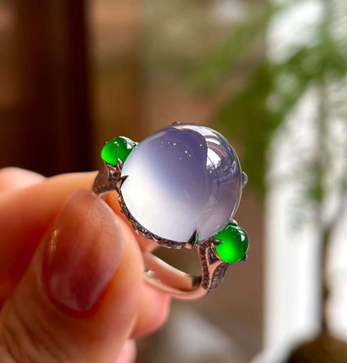Glacier Blue-Lavender Jadeite Cabochon Ring view 2