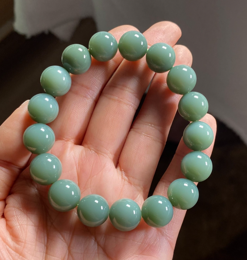 High Porcelain Blue Nephrite Harmony Bead Bracelet (12mm) view 2