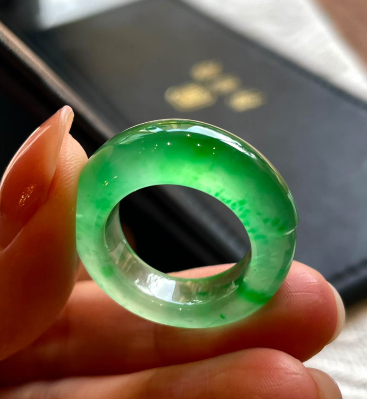Glassy Sweet Green Jadeite Band Ring