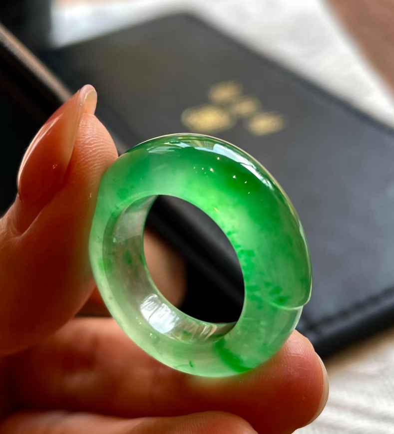 Glassy Sweet Green Jadeite Band Ring view 1