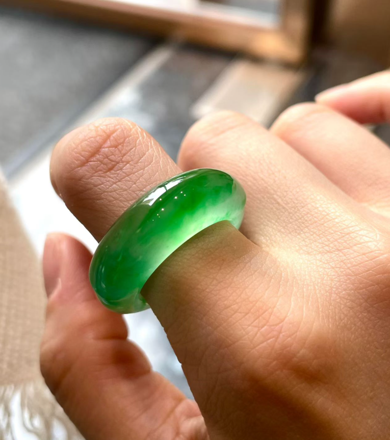 Glassy Sweet Green Jadeite Band Ring view 4